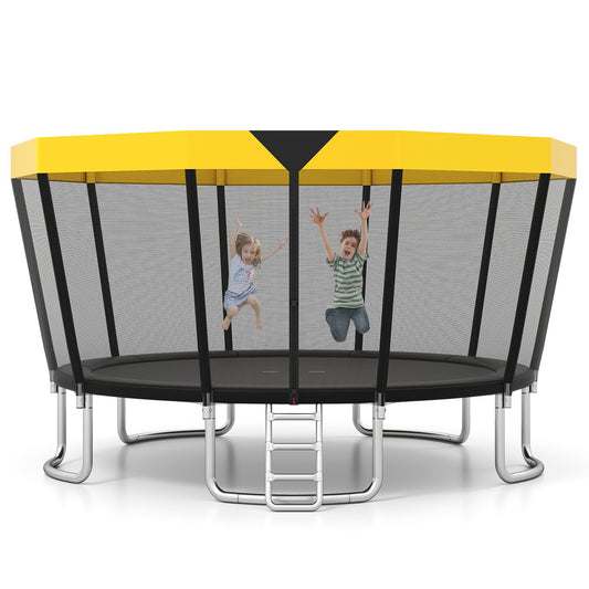 15 FT Outdoor Trampoline ASTM Compliant Recreational Trampoline with Non-Slip Ladder-Yellow