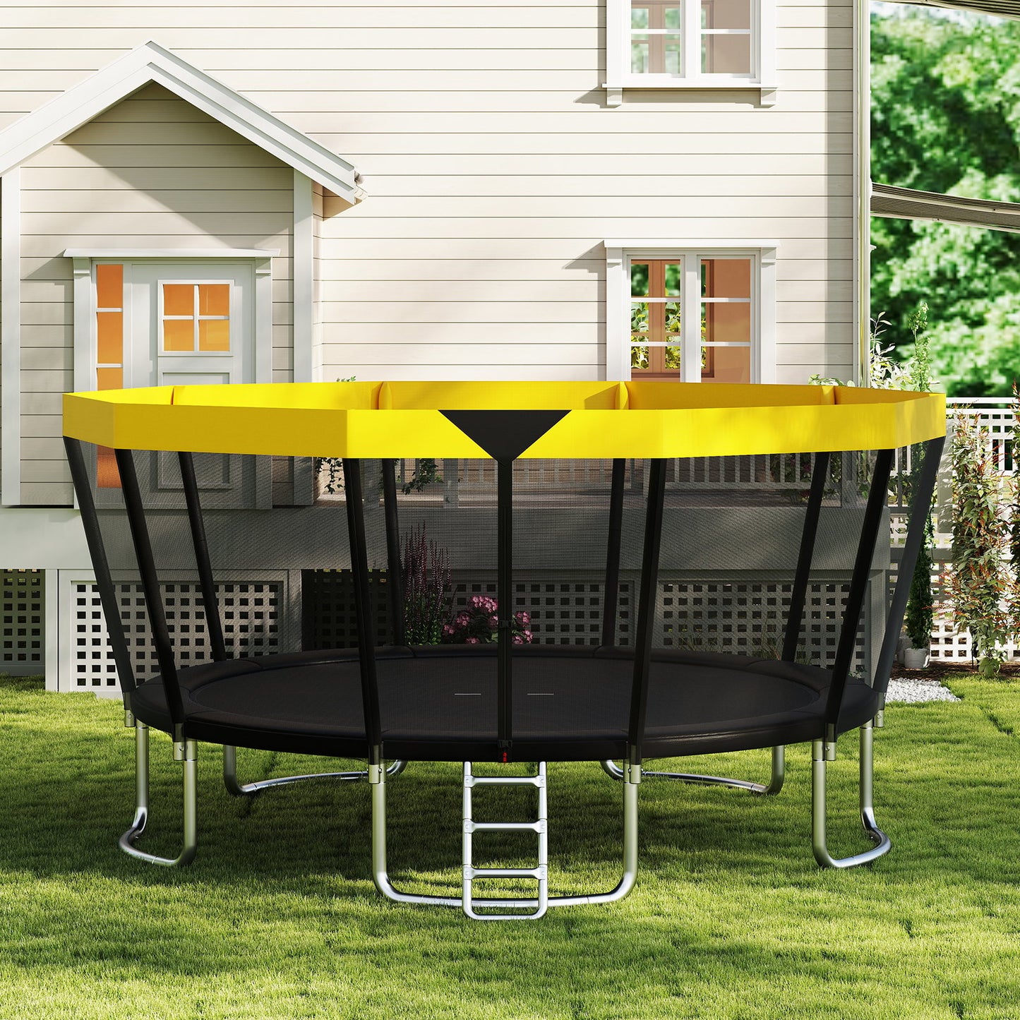 15 FT Outdoor Trampoline ASTM Compliant Recreational Trampoline with Non-Slip Ladder-Yellow