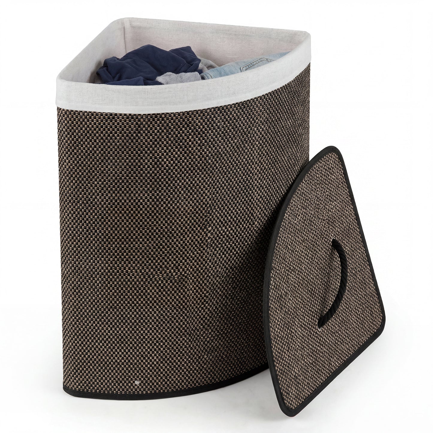 Black 15-gallon bamboo laundry hamper with removable liner, stylish bathroom storage by Direct by Wilsons Home Store.