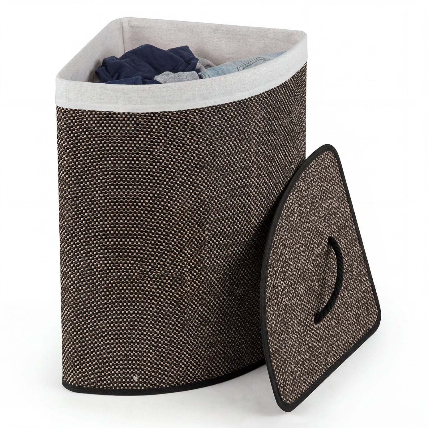 Black 15-gallon bamboo laundry hamper with removable liner, stylish bathroom storage by Direct by Wilsons Home Store.