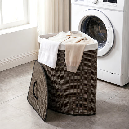 Black 15-gallon bamboo laundry hamper with removable liner, rectangular shape, sturdy handles, ideal for bathroom laundry storage.