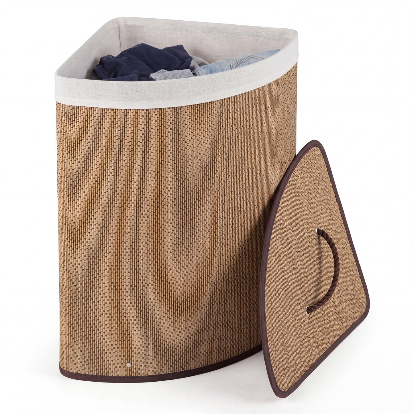 Black 15-gallon bamboo laundry hamper with removable liner, perfect for bathroom storage and laundry organization.
