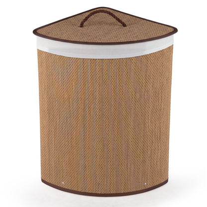 Black 15-gallon bamboo laundry hamper with removable liner, stylish and spacious for bath or laundry room storage.