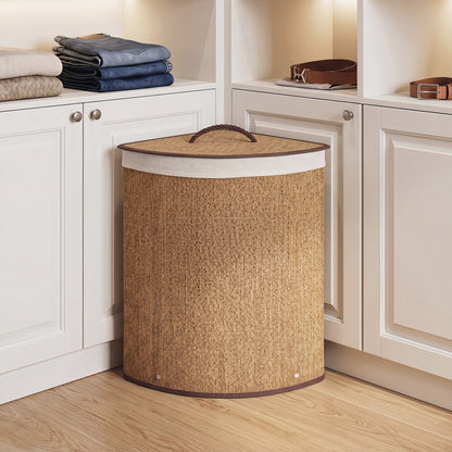 Black 15-gallon bamboo laundry hamper with removable liner, stylish and spacious for bath and laundry organization.