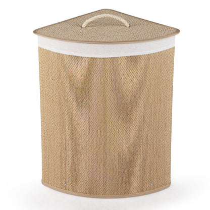 Black 15-gallon bamboo laundry hamper with removable liner, sturdy handles, and modern design for bathroom or laundry room use.