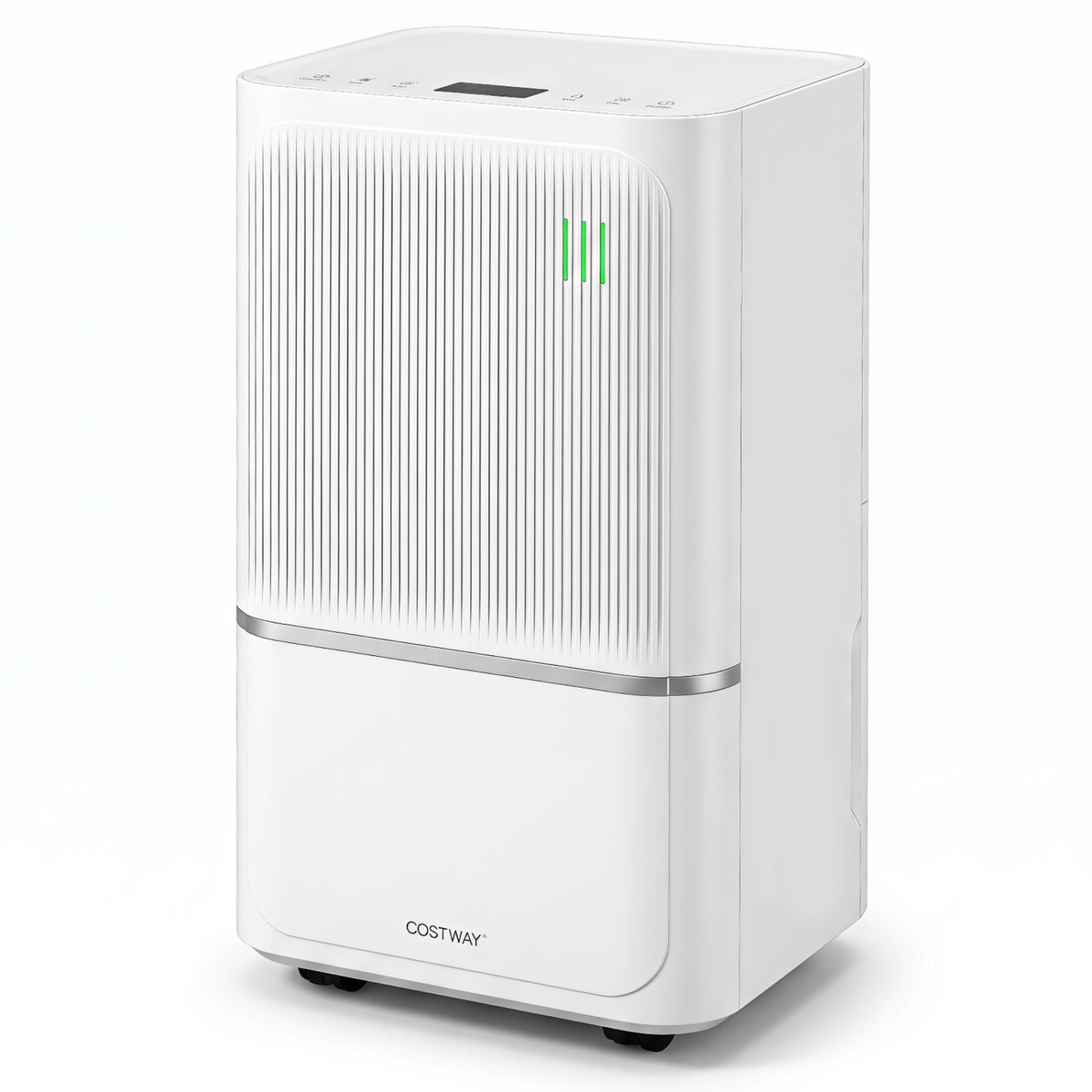 White 15L dehumidifier with drain hose and smart control for 2500 sq ft home, designed for effective moisture removal.