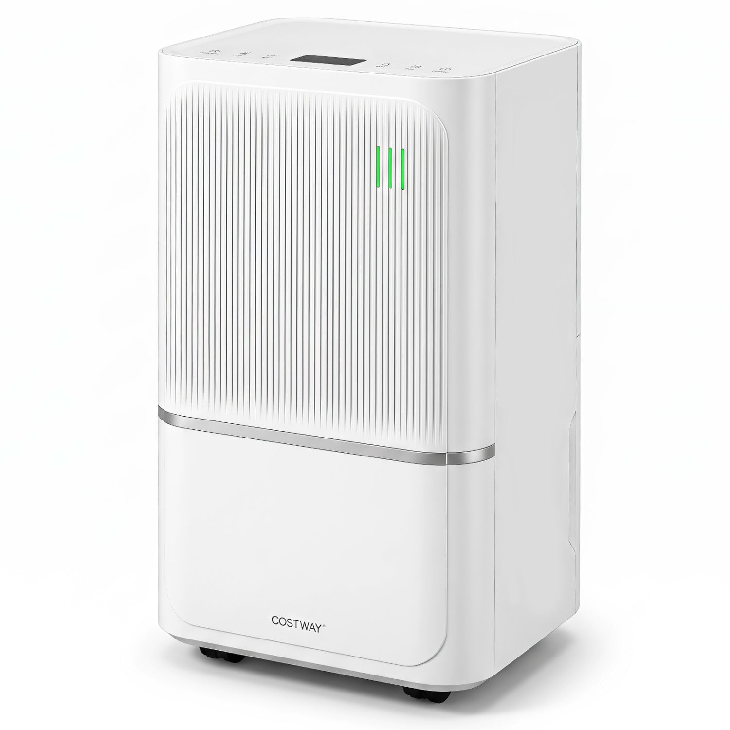 White 15L dehumidifier with drain hose and smart control for 2500 sq ft home, designed for effective moisture removal.