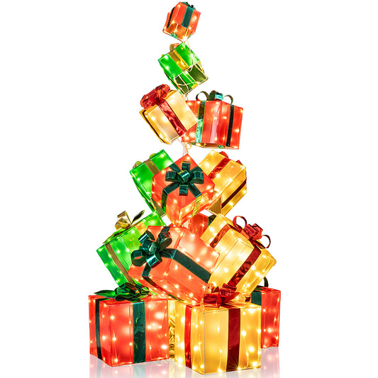 15 PCS Lighted Christmas Boxes with Bowknot and 483 LED Light Bulbs for Indoor Outdoor