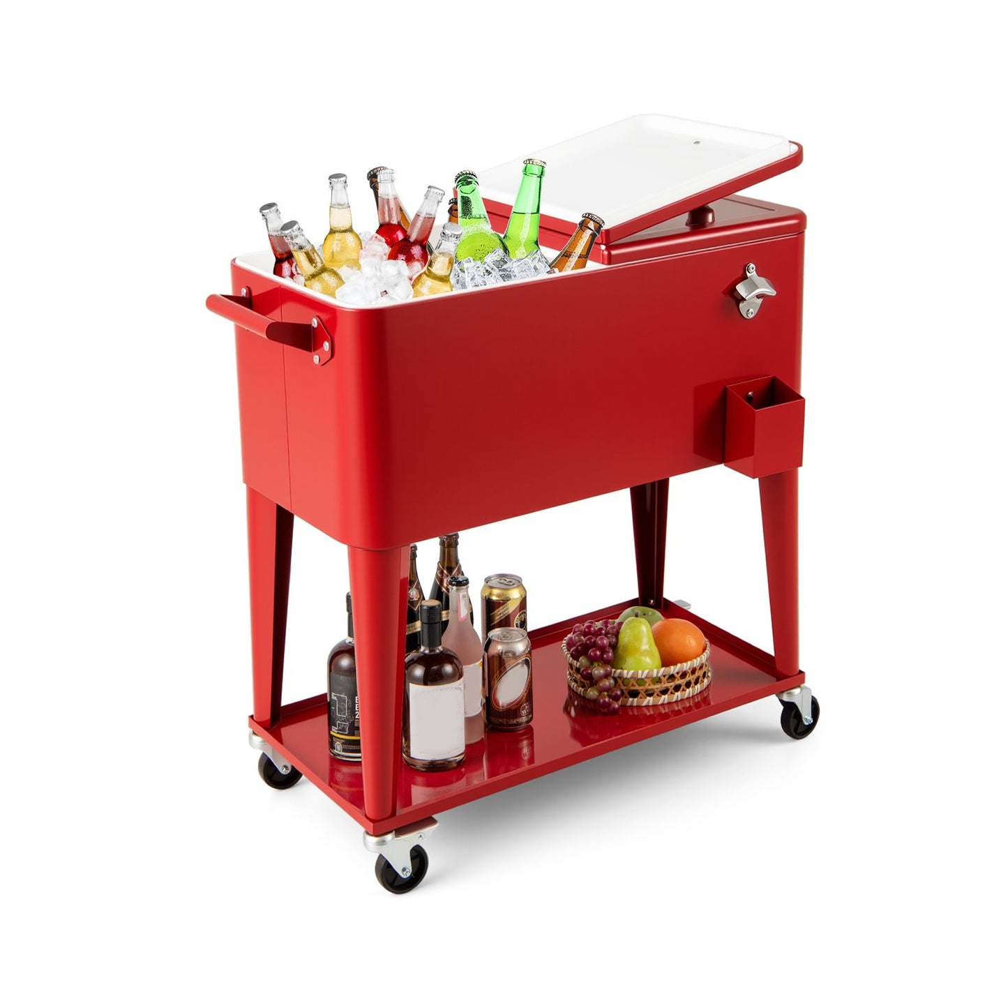 Portable Patio Cooler with Bottom Storage Shelf and Bottle Opener-Gray