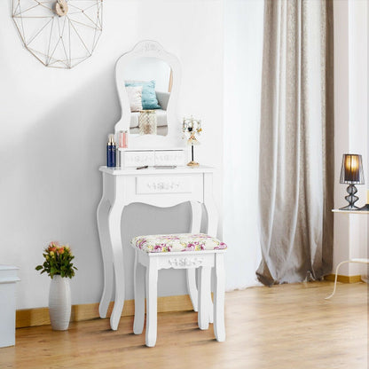 Makeup Dressing Table and Bench 3 Drawers and Cushioned Stool for Girls-Black