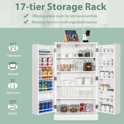 2-Door Kitchen Storage Cabinet Pantry Cabinet with 6 Adjustable Shelves-White