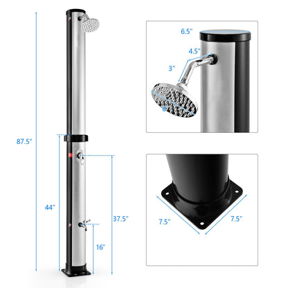 7.2 Feet Solar-Heated Outdoor Shower with Free-Rotating Shower Head-Silver