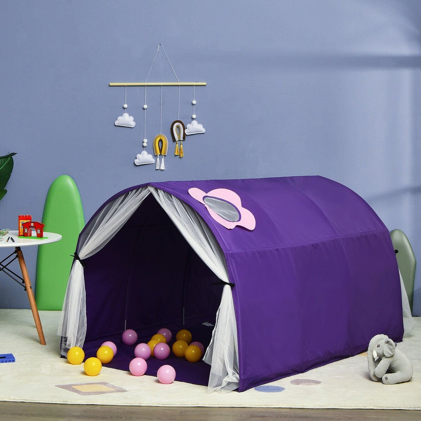 Kids Galaxy Starry Sky Dream Portable Play Tent with Double Net Curtain-Blue