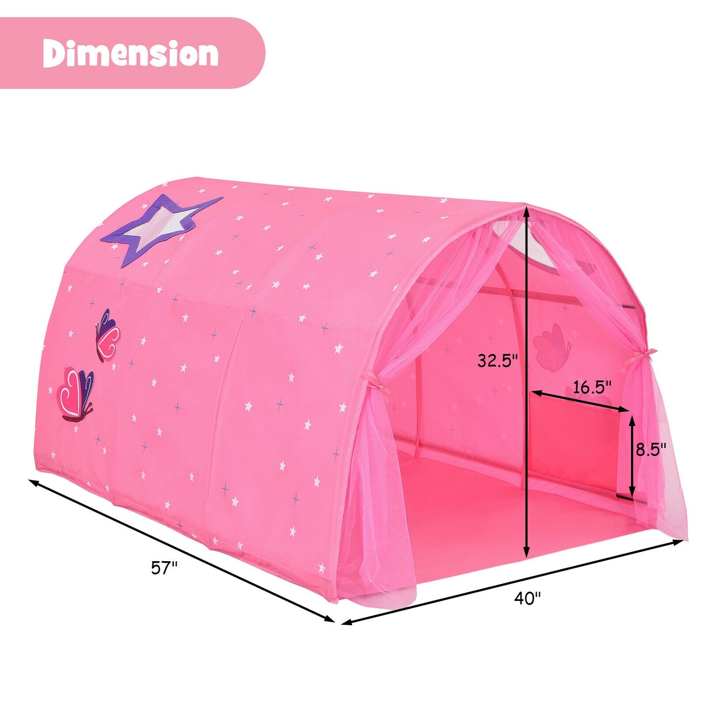 Kids Galaxy Starry Sky Dream Portable Play Tent with Double Net Curtain-Pink