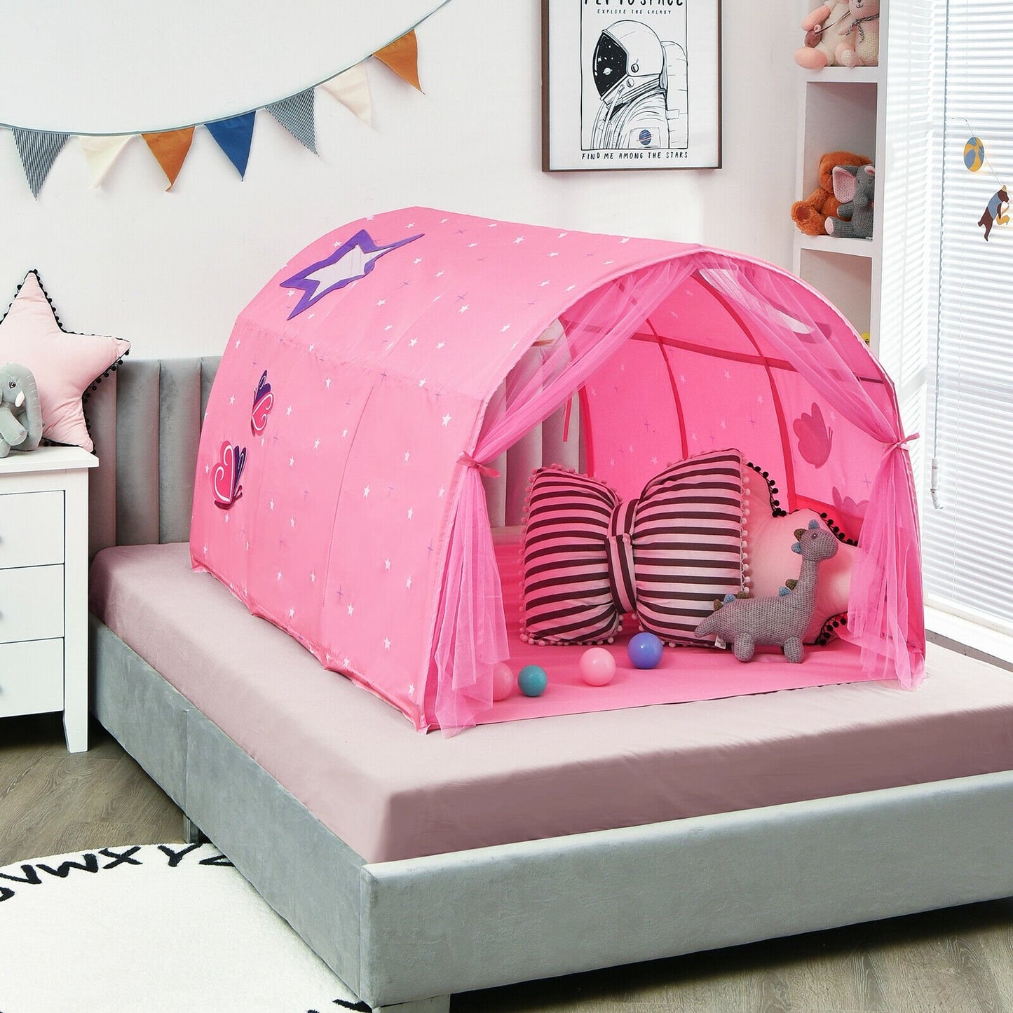 Kids Galaxy Starry Sky Dream Portable Play Tent with Double Net Curtain-Blue