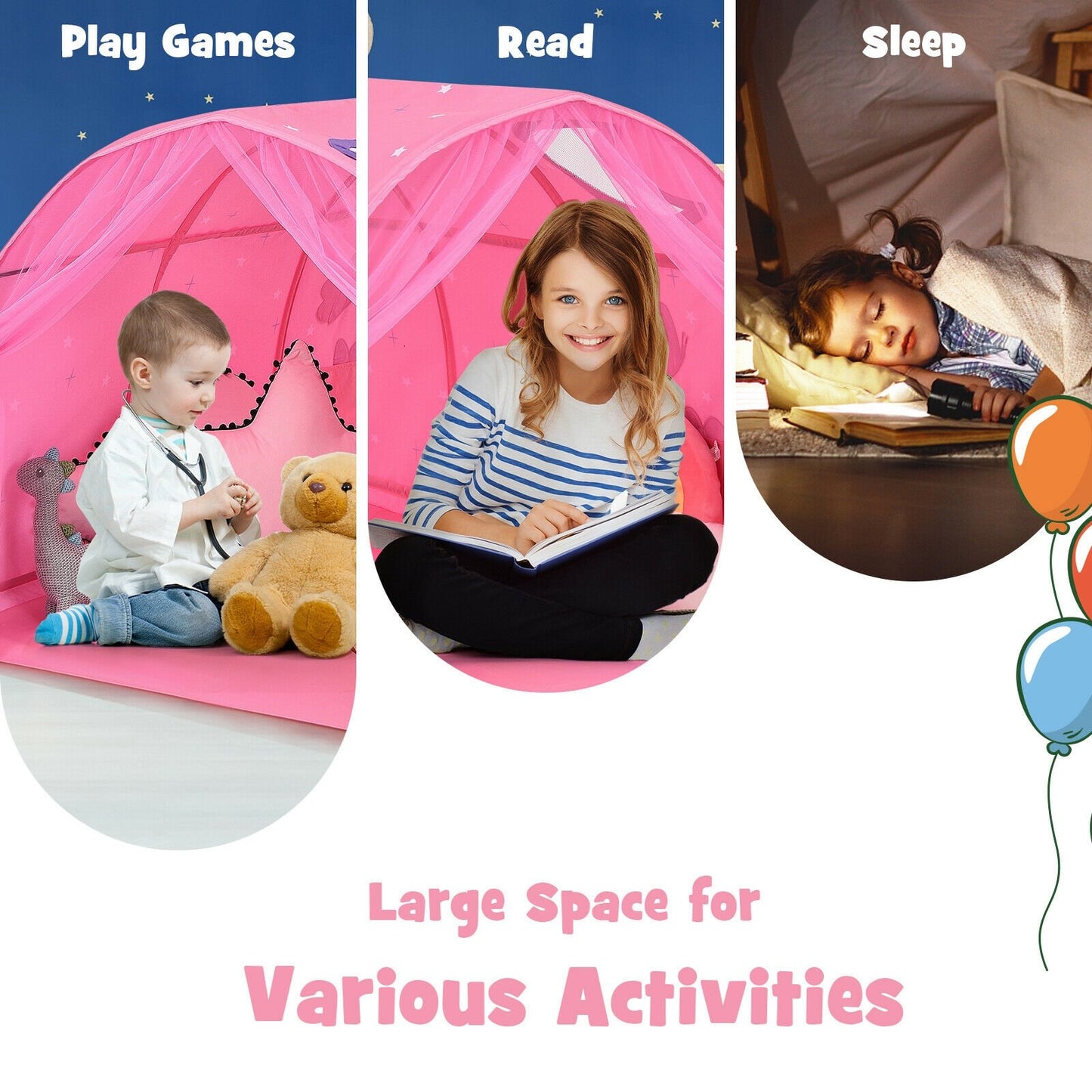 Kids Galaxy Starry Sky Dream Portable Play Tent with Double Net Curtain-Blue