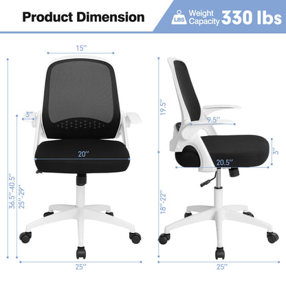 Adjustable Mesh Office Chair Rolling Computer Desk Chair with Flip-up Armrest-White