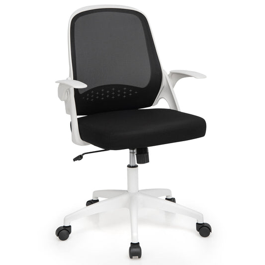 Adjustable Mesh Office Chair Rolling Computer Desk Chair with Flip-up Armrest-White