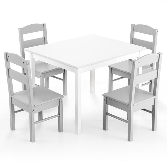 Kids 5 Piece Table and Chair Set Wooden Children Activity Playroom Furniture Gift-White