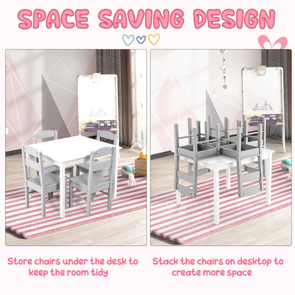 Kids 5 Piece Table and Chair Set Wooden Children Activity Playroom Furniture Gift-White