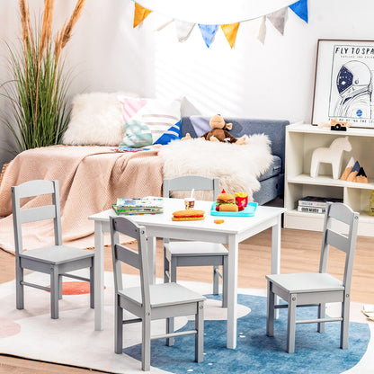 Kids 5 Piece Table and Chair Set Wooden Children Activity Playroom Furniture Gift-White