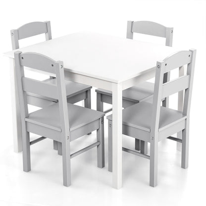 Kids 5 Piece Table and Chair Set Wooden Children Activity Playroom Furniture Gift-White