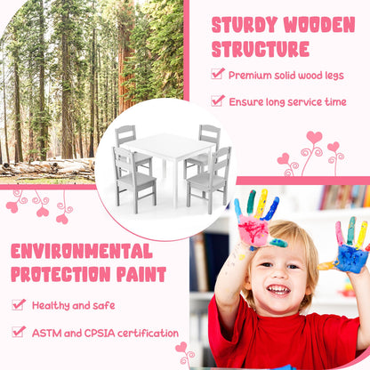 Kids 5 Piece Table and Chair Set Wooden Children Activity Playroom Furniture Gift-White