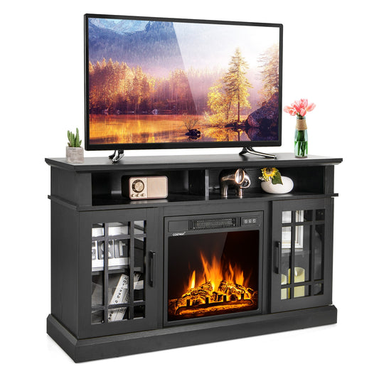 48 Inch Electric Fireplace TV Stand with Cabinets for TVs Up to 55 Inch-Black