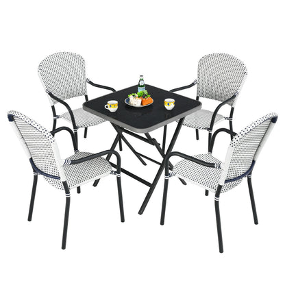 Set of 4 Patio Rattan Stackable Dining Chair with  Armrest for Garden-White