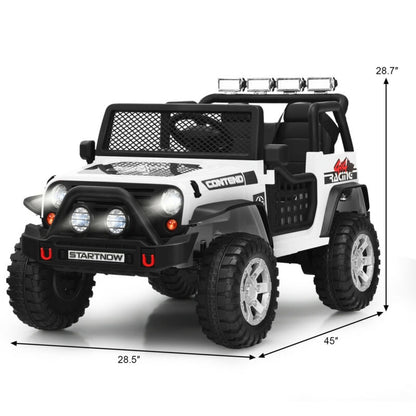 12V Kids Remote Control Electric  Ride On Truck Car with Lights and Music-White