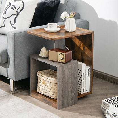 3-Tier End Table with Open Storage Shelf for Living Room Bedroom-Brown