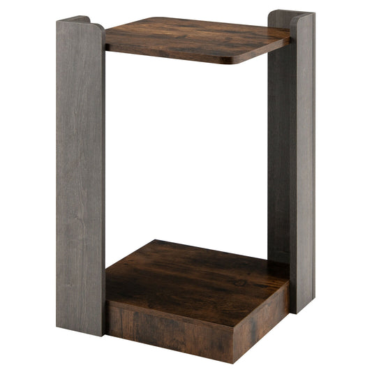 2-Tier Square End Table with Open Storage Shelf for Small Space-Coffee