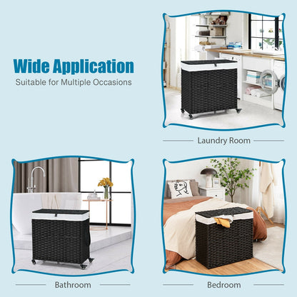 Black laundry hamper with wheels and lid, modern bath storage basket from Direct by Wilsons Home Store.