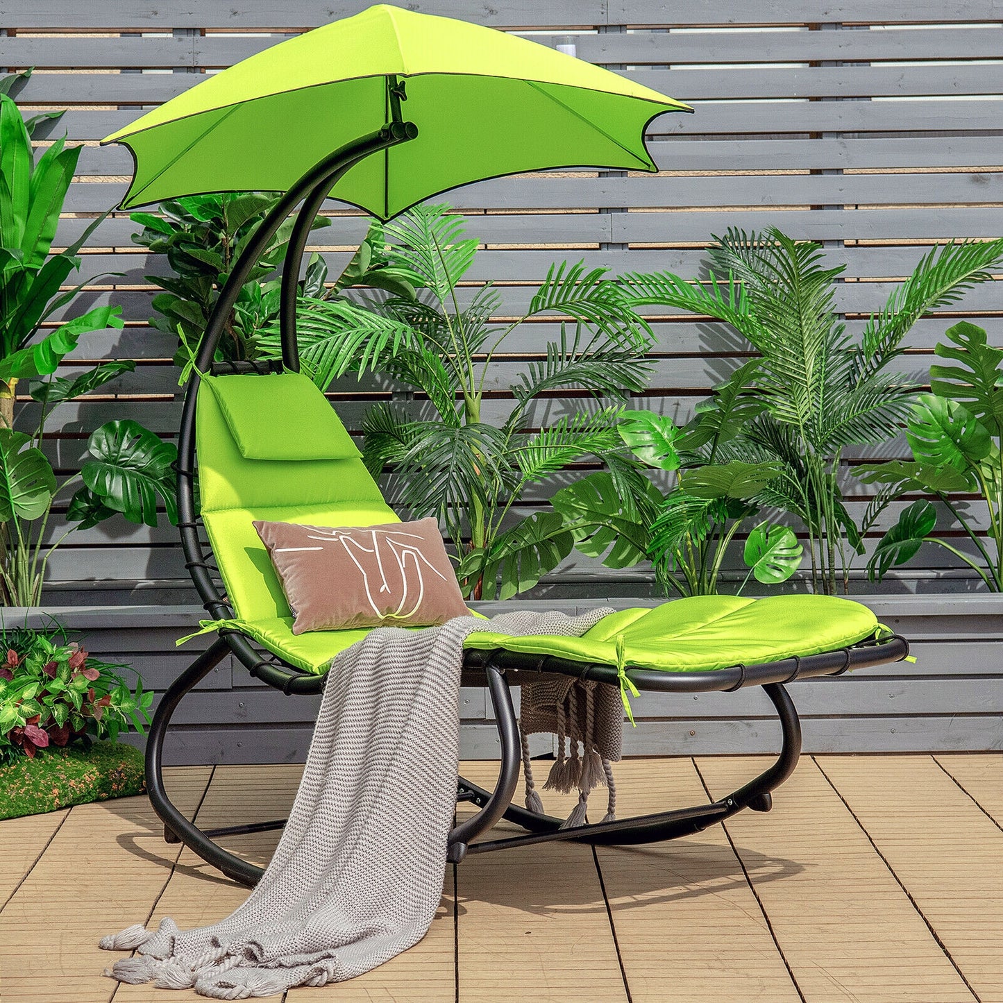 Hammock Swing Lounger Chair with Shade Canopy-Green