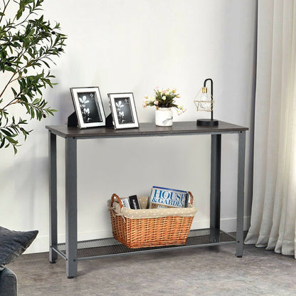 Metal Frame Wood  Console Sofa Table with Storage Shelf-Black