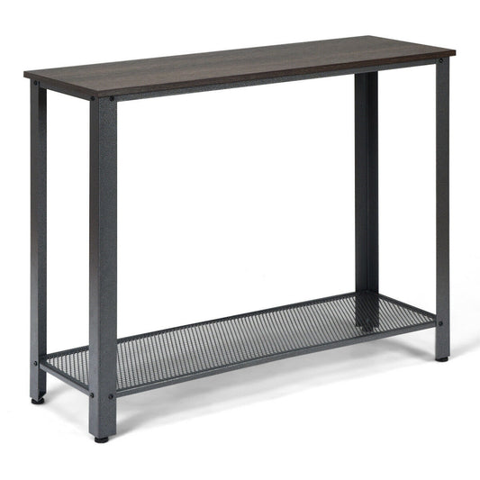 Metal Frame Wood  Console Sofa Table with Storage Shelf-Silver