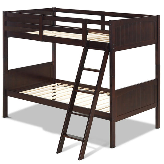 Twin Size Wooden Bunk Beds Convertible 2 Individual Beds-Brown