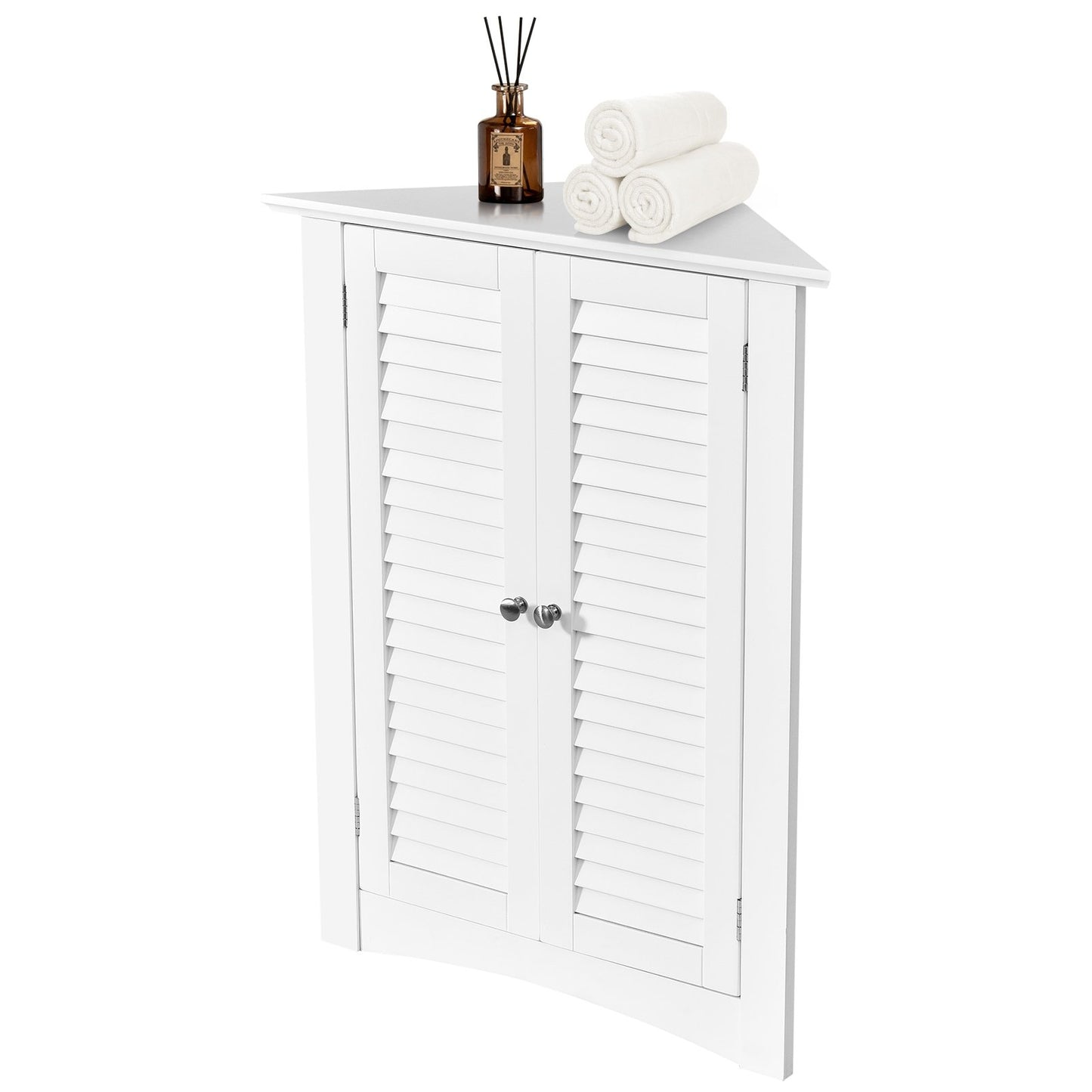 Bathroom Corner Storage Freestanding Floor Cabinet with Shutter Door-Brown