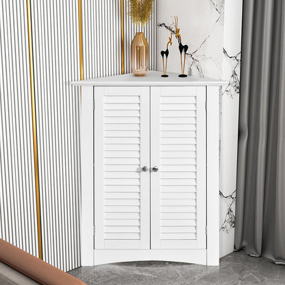 Bathroom Corner Storage Freestanding Floor Cabinet with Shutter Door-Brown