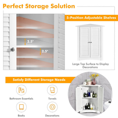 Bathroom Corner Storage Freestanding Floor Cabinet with Shutter Door-Brown