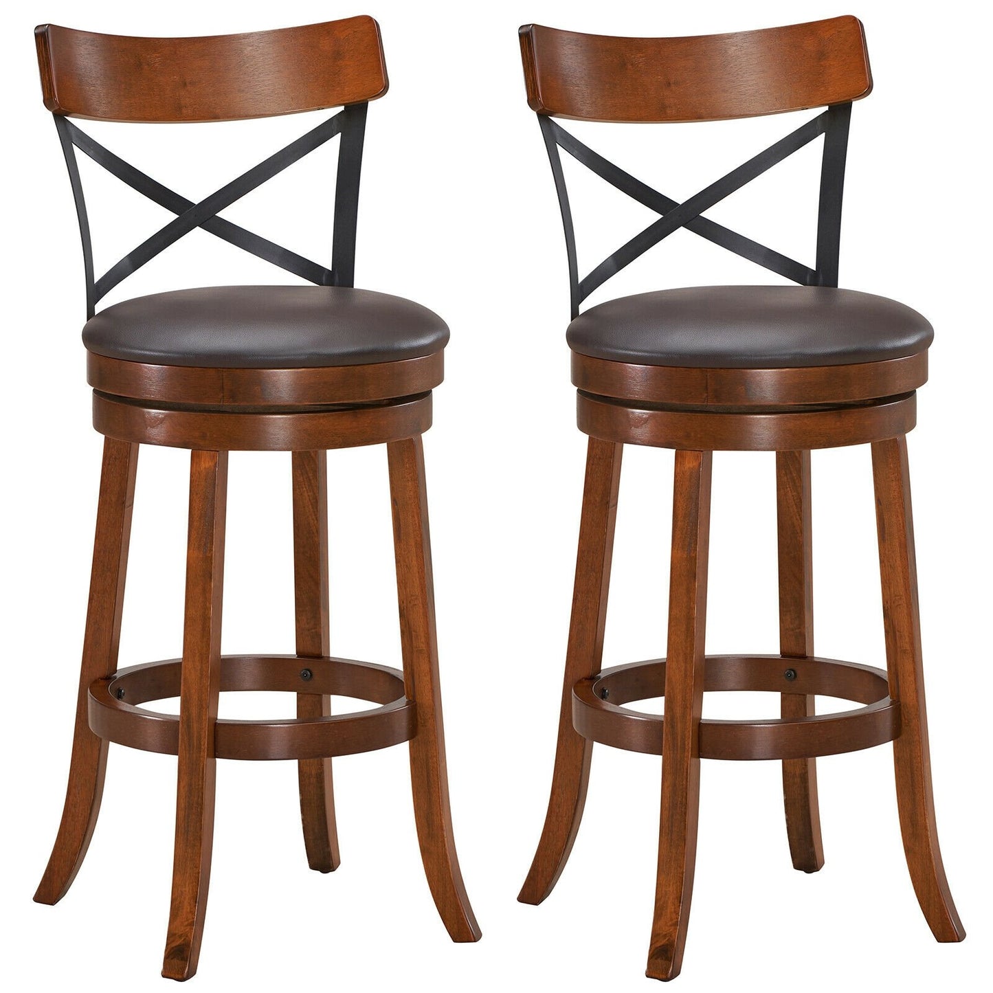 Set of 2 Bar Stools 360-Degree Swivel Dining Bar Chairs with Rubber Wood Legs-M