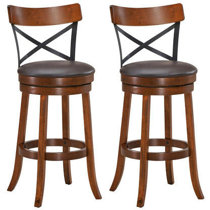 Set of 2 Bar Stools 360-Degree Swivel Dining Bar Chairs with Rubber Wood Legs-M
