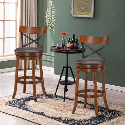 Set of 2 Bar Stools 360-Degree Swivel Dining Bar Chairs with Rubber Wood Legs-M