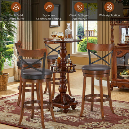 Set of 2 Bar Stools 360-Degree Swivel Dining Bar Chairs with Rubber Wood Legs-M