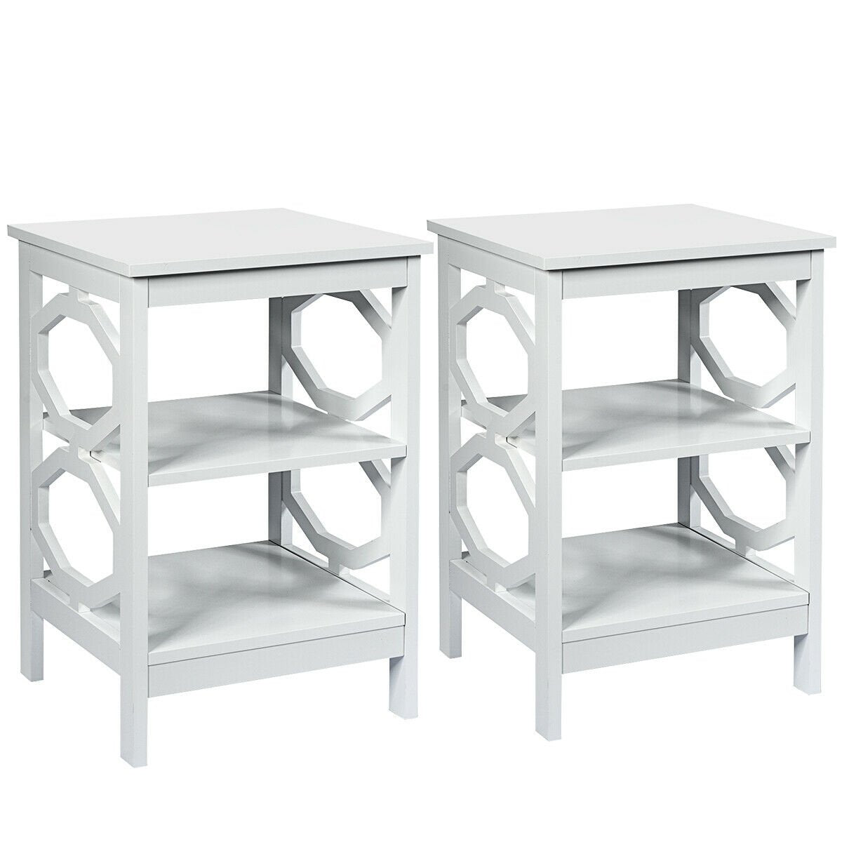 2 Pieces 3-tier Nightstand Sofa Side End Accent Table Storage Display Shelf-Black