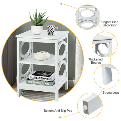 2 Pieces 3-tier Nightstand Sofa Side End Accent Table Storage Display Shelf-White