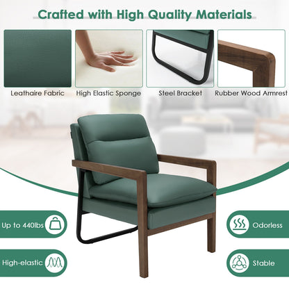 Single Sofa Chair with Extra-Thick Padded Backrest and Seat Cushion-Green