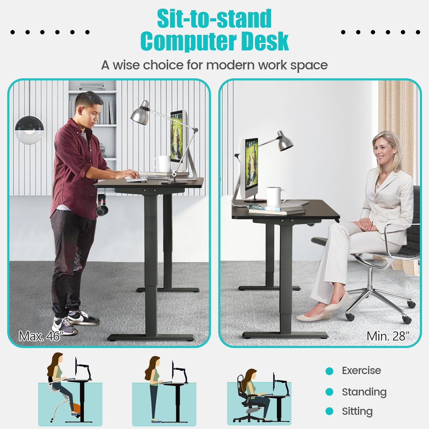Electric Height Adjustable Standing Desk with Memory Controller-Black