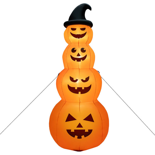 Inflatable Halloween pumpkins stack with built-in LED lights, 8 feet tall, festive outdoor holiday decor by Wilsons Home Store