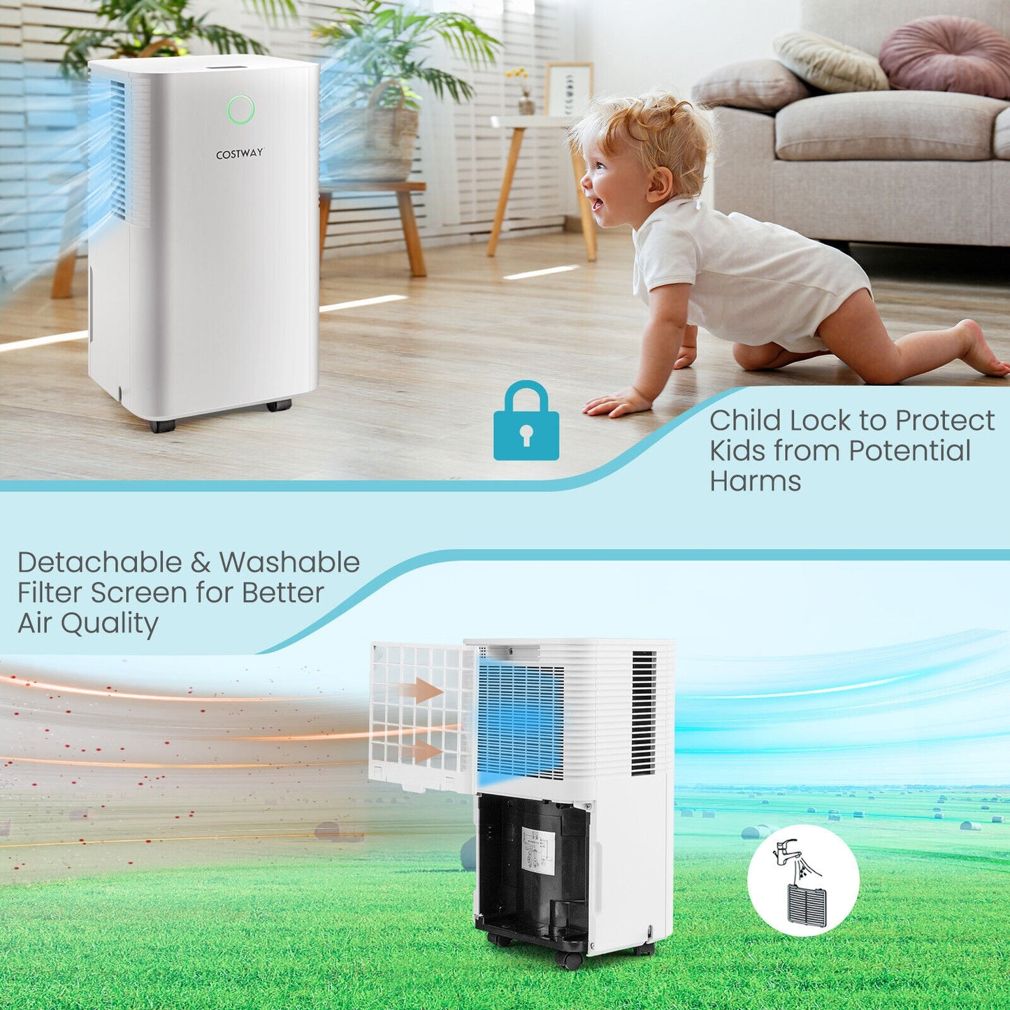 1750 Sq. Ft 32 Pints Dehumidifier with Auto Defrost and 24H Timer Drain Hose-White